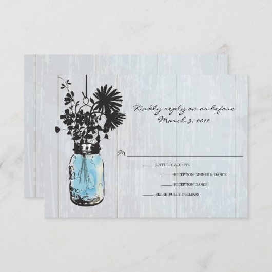 RSVP Rustieke Hanging Mason Jar Wedding (Voorkant / Achterkant)