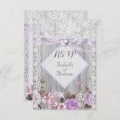 RSVP Rustieke Houten Bloemige Trouw Lavendel Kant Kaart (Voorkant / Achterkant)