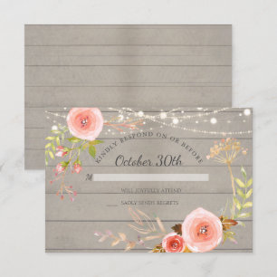 RSVP Rustieke Houten Botanische Bloem Kaart