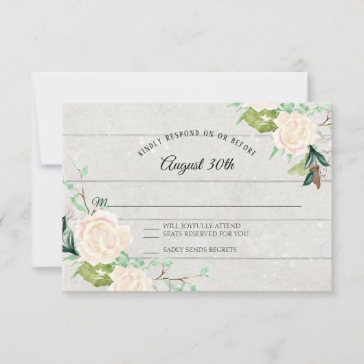 RSVP Rustieke houten waterverf kunst bloem ivoor r Kaart (Voorkant)