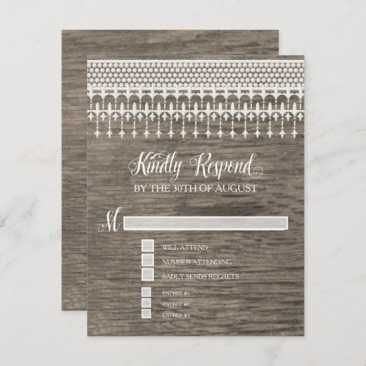 RSVP Rustieke  Kant Hout Script Typografie (Voorkant / Achterkant)