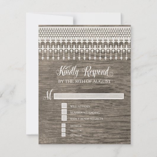 RSVP Rustieke  Kant Hout Script Typografie Kaartje (Voorkant)