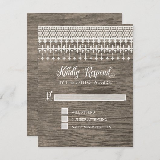 RSVP Rustieke  Kant Houten Script Typografie (Voorkant / Achterkant)