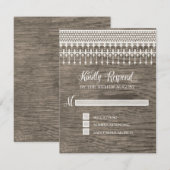 RSVP Rustieke  Kant Houten Script Typografie Kaartje (Voorkant / Achterkant)