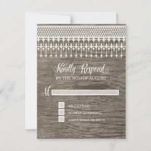 RSVP Rustieke  Kant Houten Script Typografie Kaartje