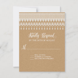 RSVP Rustieke  Kant Kraft Script Typografie Kaartje