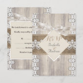 RSVP Rustieke Trouw Beige Witte Kant Hout AB Kaartje (Voorkant / Achterkant)