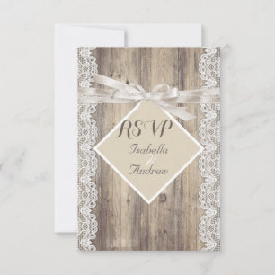 RSVP Rustig Huwelijk Beige Witte Kant Hout Kaartje