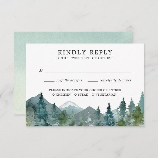 RSVP Rustige bergen bossen bruiloft RSVP (Voorkant / Achterkant)