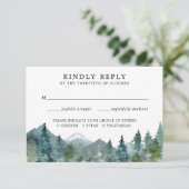 RSVP Rustige bergen bossen bruiloft RSVP Informatiekaartje (Staand voorkant)