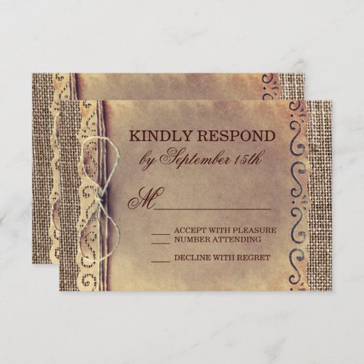 RSVP Rustisch Land  Paper Burlap Wedding (Voorkant / Achterkant)