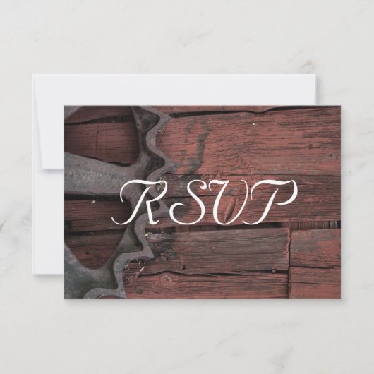 RSVP - Rustisch wielweddenschap met rode Barn Kaartje (Voorkant)