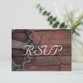 RSVP - Rustisch wielweddenschap met rode Barn Kaartje (Staand voorkant)