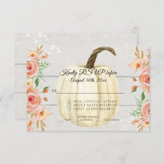 RSVP Rustische Waterverf Floral White Pumpkin Wood Kaart (Voorkant / Achterkant)