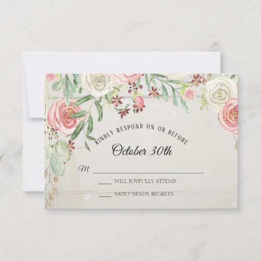 RSVP Rustische Waterverf Kunst Blush Ivory Roos Fl Kaart (Voorkant)