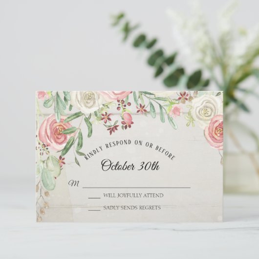 RSVP Rustische Waterverf Kunst Blush Ivory Roos Fl Kaart (Staand voorkant)