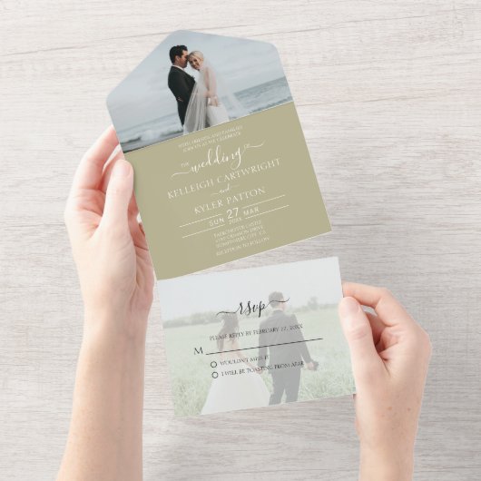 RSVP Sage Green All in One Wedding Invitation Uitnodiging (Afscheurbaar)