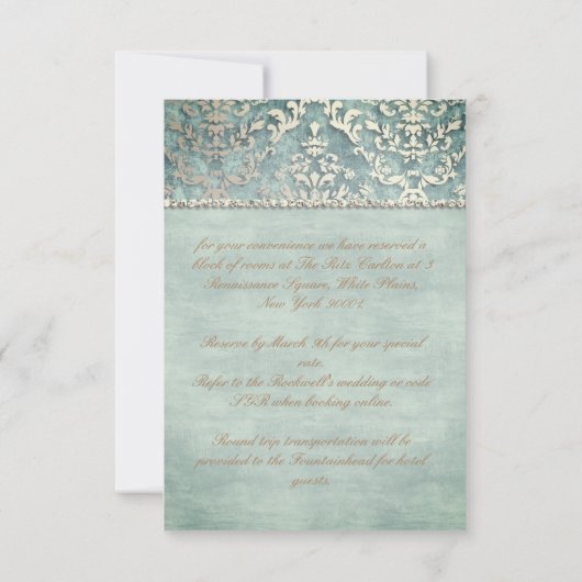 RSVP Sage Green Glimmer Damask Wedding Enclosure Kaart (Achterkant)