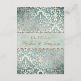 RSVP Sage Green Glimmer Damask Wedding Enclosure Kaart