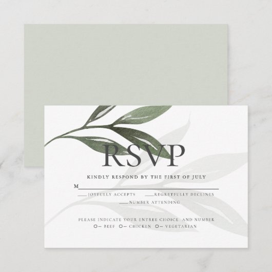 RSVP | Sage Green Waterverf Leaves Kaart (Voorkant / Achterkant)