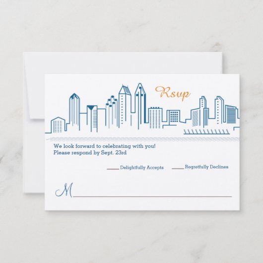 RSVP San Diego Silhouette Bruiloft Kaartje (Voorkant)