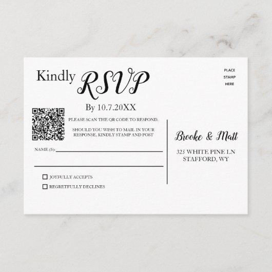 RSVP scan QR-code of kaartje met antwoord terugmai (Voorkant)