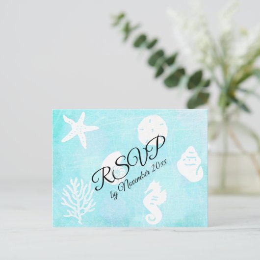 RSVP Seaside Seashell Theme Wedding Briefkaart (Staand voorkant)