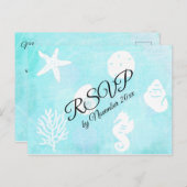 RSVP Seaside Seashell Theme Wedding Briefkaart (Voorkant / Achterkant)