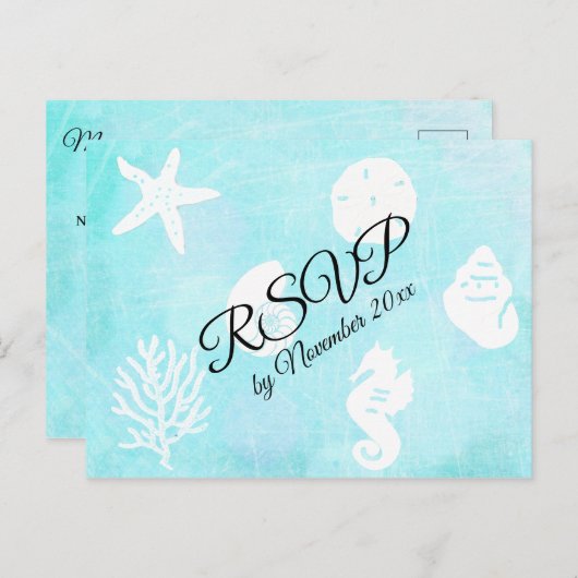 RSVP Seaside Seashell Theme Wedding Briefkaart (Voorkant / Achterkant)