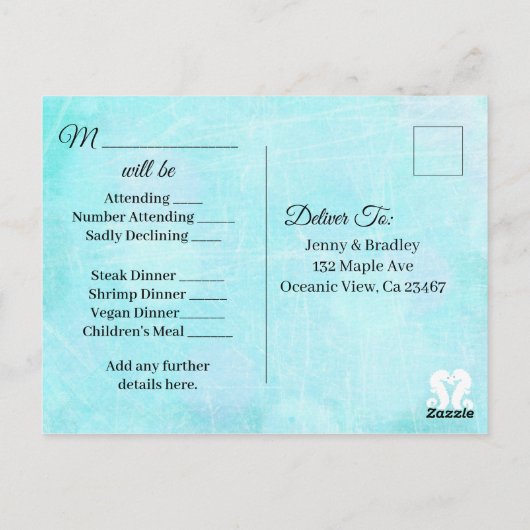 RSVP Seaside Seashell Theme Wedding Briefkaart (Achterkant)