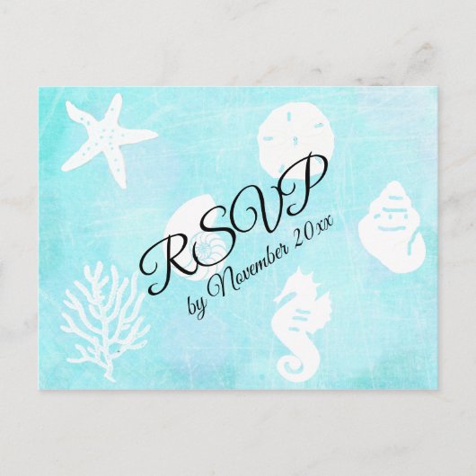 RSVP Seaside Seashell Theme Wedding Briefkaart (Voorkant)
