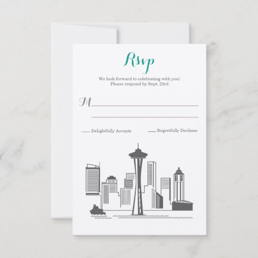 RSVP Seattle Silhouet Bruiloft Kaartje (Voorkant)