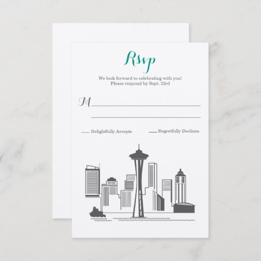 RSVP Seattle Skyline Huwelijk (Voorkant / Achterkant)