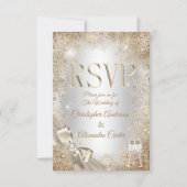 RSVP Silver Beige Cream Pearl Bow Snowflake Kaart (Voorkant)