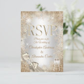 RSVP Silver Beige Cream Pearl Bow Snowflake Kaart (Staand voorkant)