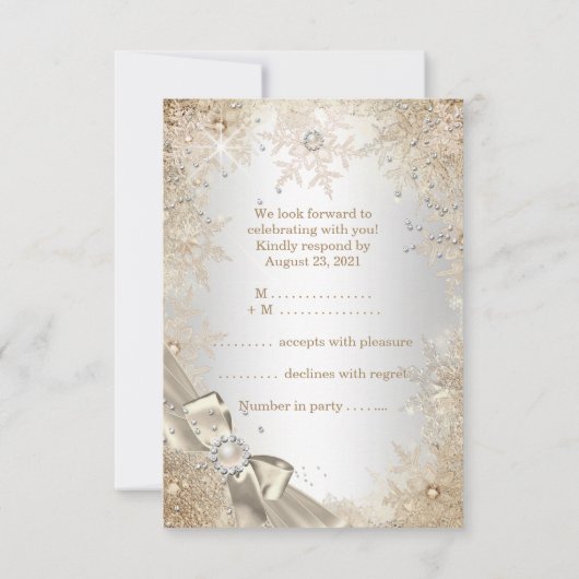RSVP Silver Beige Cream Pearl Bow Snowflake Kaart (Achterkant)