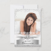 RSVP Silver Bow & Lace Quinceanera Birthday Kaart (Voorkant)