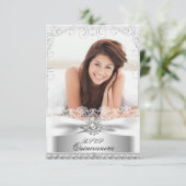 RSVP Silver Bow & Lace Quinceanera Birthday Kaart (Staand voorkant)