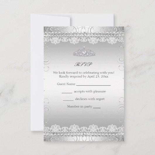 RSVP Silver Bow & Lace Quinceanera Birthday Kaart (Achterkant)
