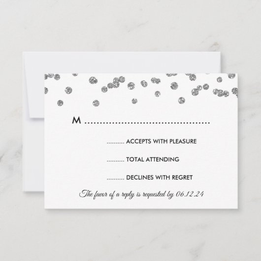 RSVP Silver Faux Glitter Confetti Black Kaartje (Voorkant)