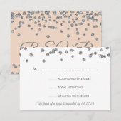 RSVP Silver Faux Glitter Confetti Blush Kaartje (Voorkant / Achterkant)