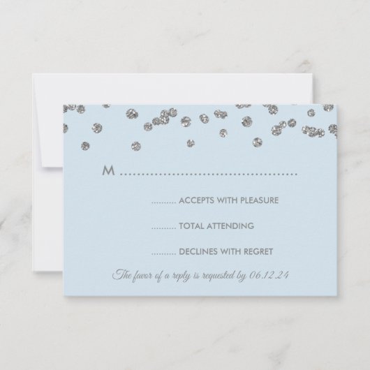 RSVP Silver Faux Glitter Confetti Ice Blue Kaartje (Voorkant)