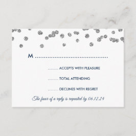 RSVP Silver Faux Glitter Confetti Navy Blu Kaartje