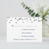 RSVP Silver Faux Glitter Confetti Navy Blu Kaartje (Staand voorkant)