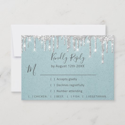 RSVP Silver Grey Drift Wedding Event Aqua Blue (Voorkant)