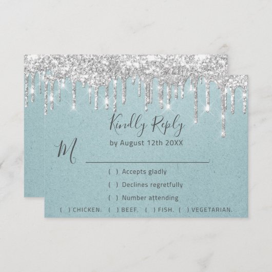 RSVP Silver Grey Drift Wedding Event Aqua Blue (Voorkant / Achterkant)