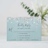 RSVP Silver Grey Drift Wedding Event Aqua Blue Kaartje (Staand voorkant)