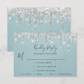 RSVP Silver Grey Drift Wedding Event Aqua Blue Kaartje (Voorkant / Achterkant)