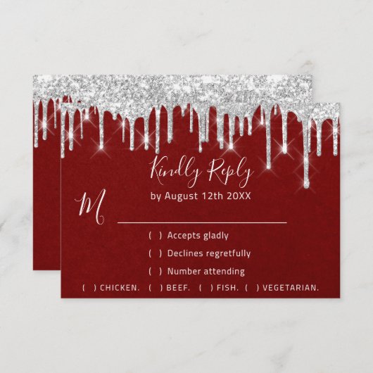 RSVP Silver Grey Drift Wedding Event Red (Voorkant / Achterkant)