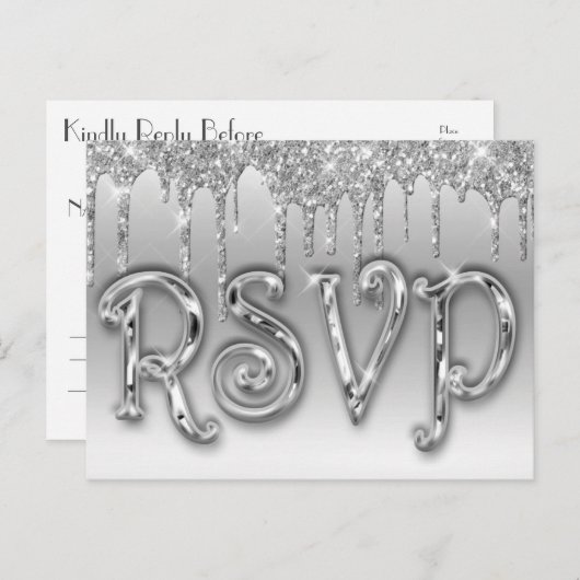 RSVP Silver Luxury Uitnodiging Briefkaart (Voorkant / Achterkant)